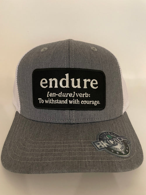 Grey and White Endure Trucker Hat