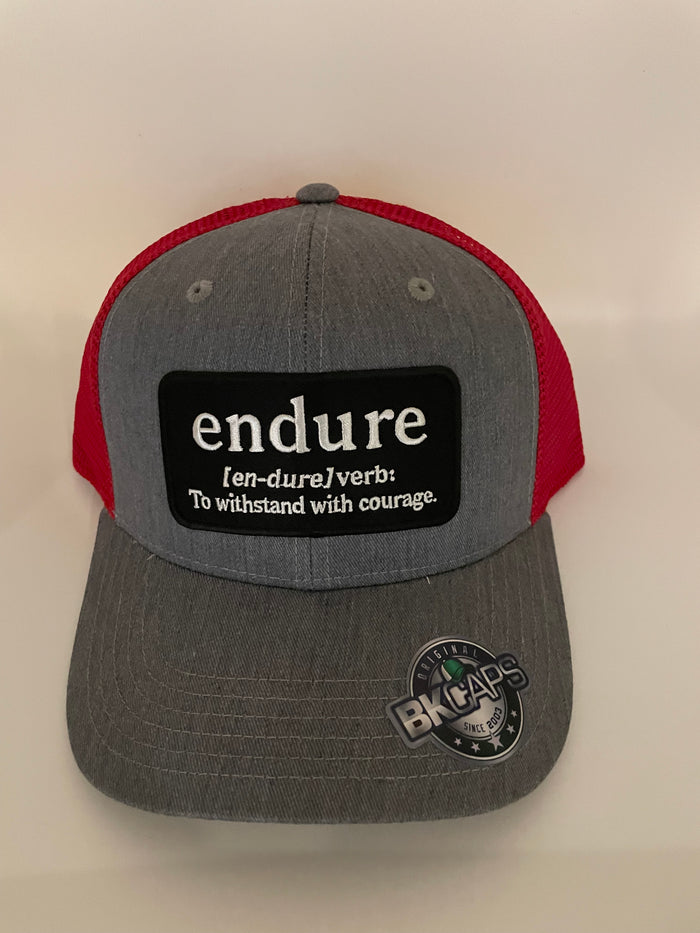 Grey and Red Endure Trucker Hat