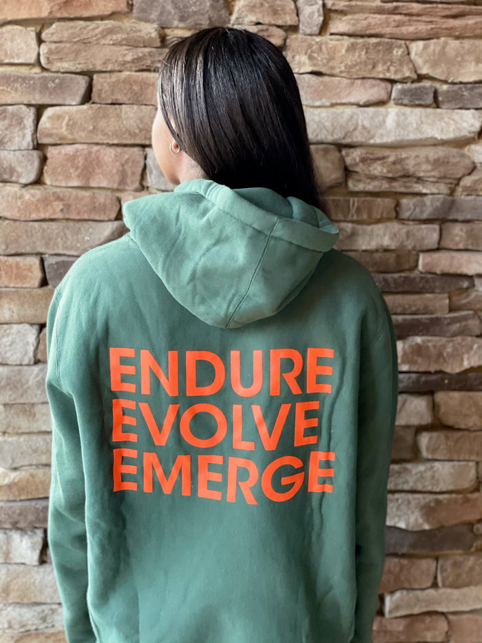 Endure Embroidered Patch Endure/Evolve/Emerge Hoodie (Forrest Green)